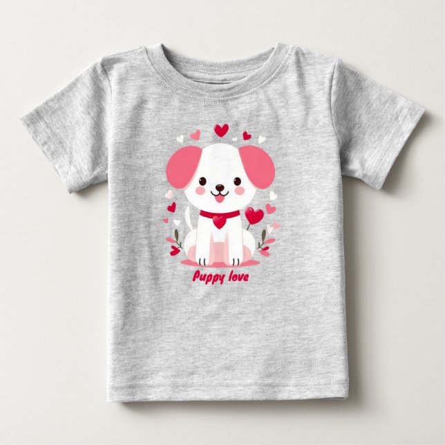 T-shirt Pour Bébé Petit chiot de la Saint-Valentin (Devant)