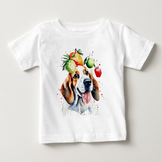 T-shirt Pour Bébé Petit chiot et fruits mignons (Devant)