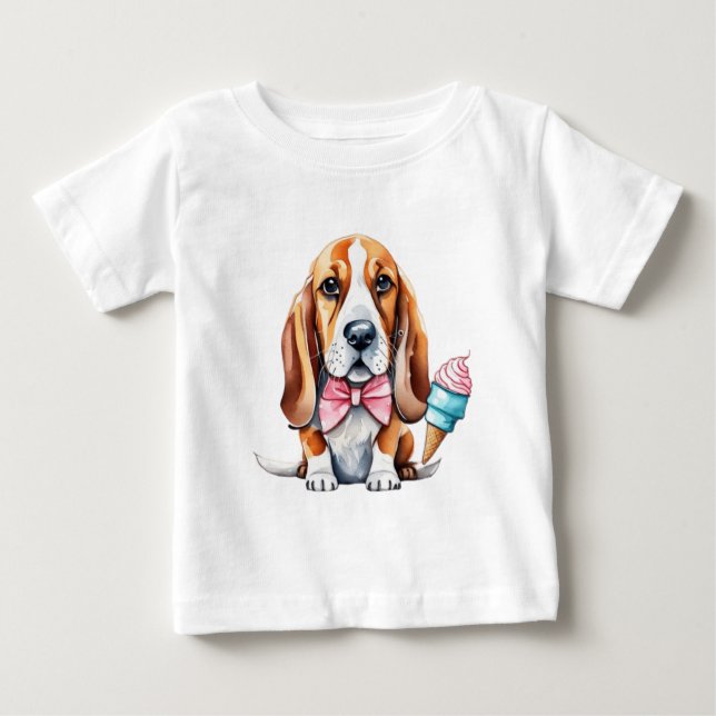 T-shirt Pour Bébé Petit chiot et fruits mignons (Devant)