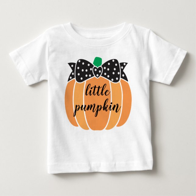 T-shirt Pour Bébé Petit Citrouille mignon avec Bow Halloween Anniver (Devant)