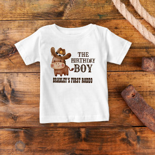 T-shirt Pour Bébé Petit cowboy premier rodéo nom personnalisé