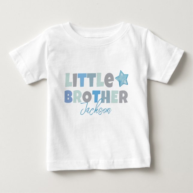 T-shirt Pour Bébé Petit frère, Faire-part bébé garçon, bleu moderne (Devant)