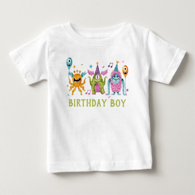 T-shirt Pour Bébé Petit garçon d'anniversaire Little Monster  (Devant)