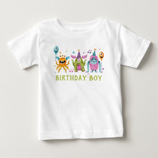 T-shirt Pour Bébé Petit garçon d'anniversaire monstre  (Devant)