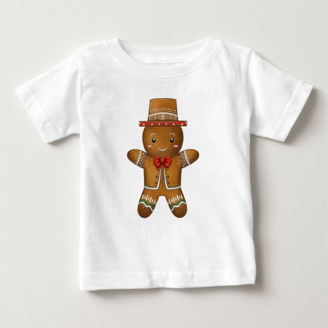 T-shirt Pour Bébé Petit Gingerbread Homme Joyeux Noël (Devant)