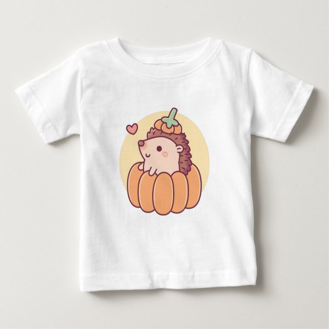 T-shirt Pour Bébé Petit Hérisson En Halloween Citrouille Automne (Devant)