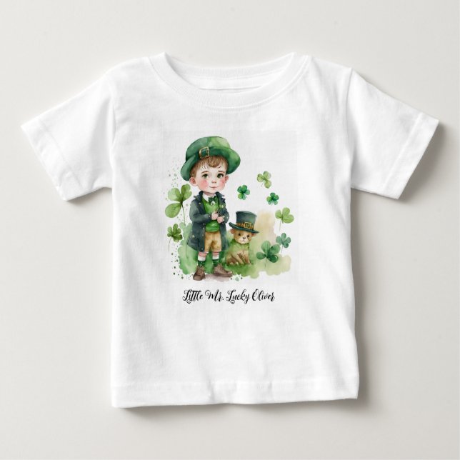 T-shirt Pour Bébé Petit Irich Boy & Puppy Nom Personnalisé (Devant)