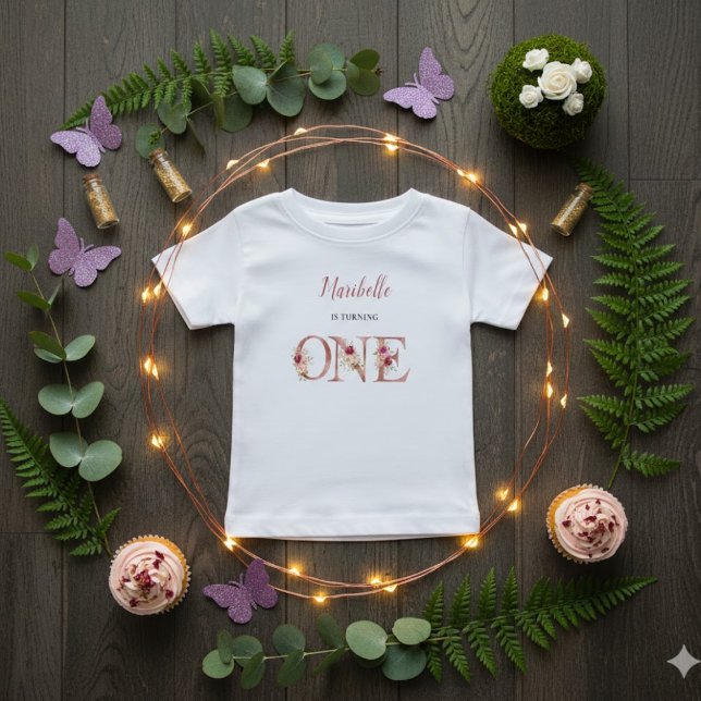T-shirt Pour Bébé Petit jardin fleuri de fée Premier Anniversaire  (Créateur téléchargé)