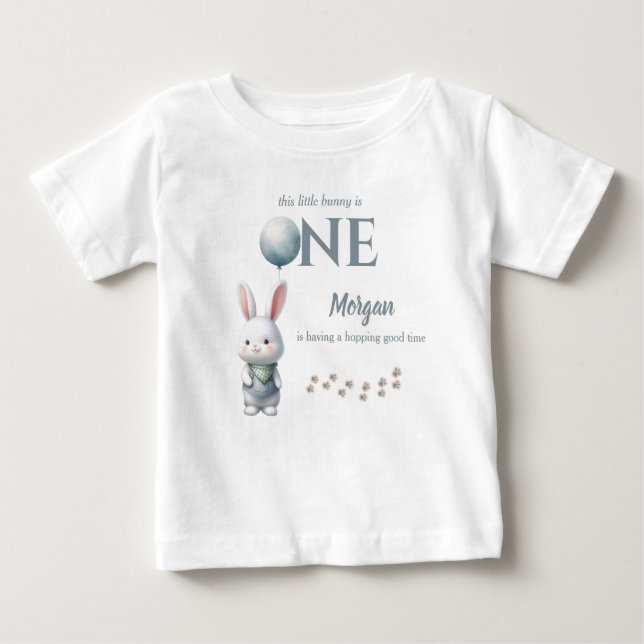 T-shirt Pour Bébé Petit Lapin son Premier Anniversaire Garçon 1er An (Devant)