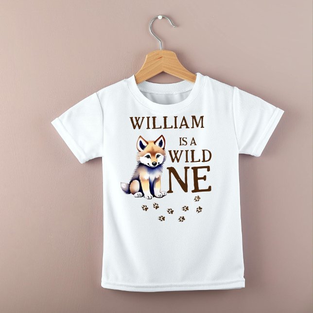 T-shirt Pour Bébé Petit loup sauvage un bois fête d'anniversaire (Wild one wolf themed birthday party photoshoot t-shirt family matching shirt cute wolf cub)