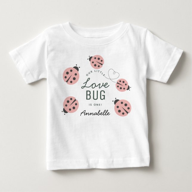 T-shirt Pour Bébé Petit Love Bug Ladybug Rose Anniversaire (Devant)