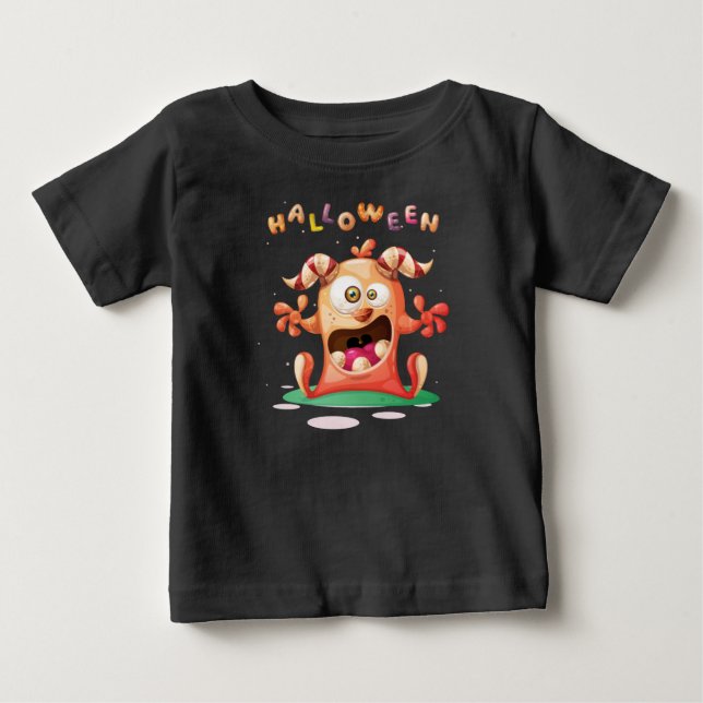 T-shirt Pour Bébé Petit Monstre D'Halloween (Devant)