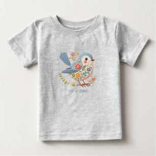 T-shirt Pour Bébé Petit Oiseau Floral Bleu T-Shirt Bébé