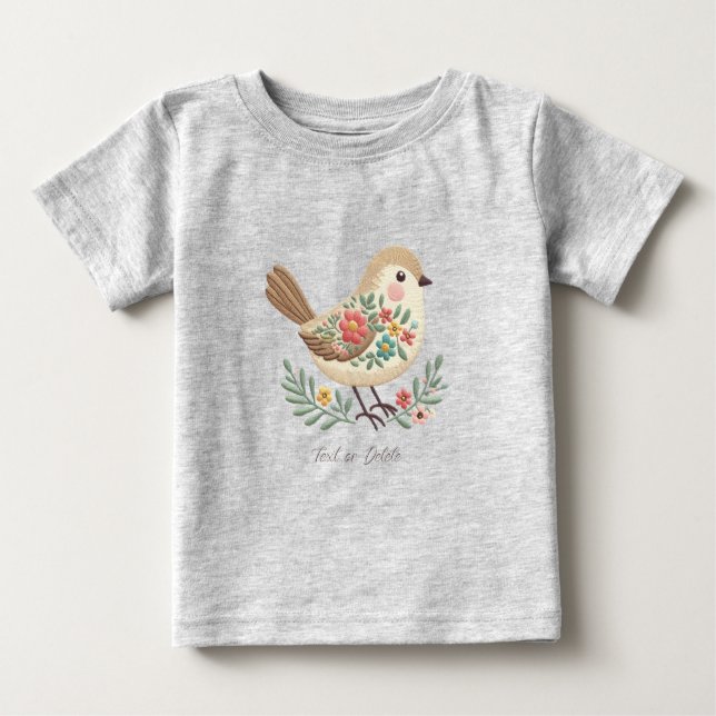 T-shirt Pour Bébé Petit Oiseau Floral Or T-Shirt Bébé (Devant)