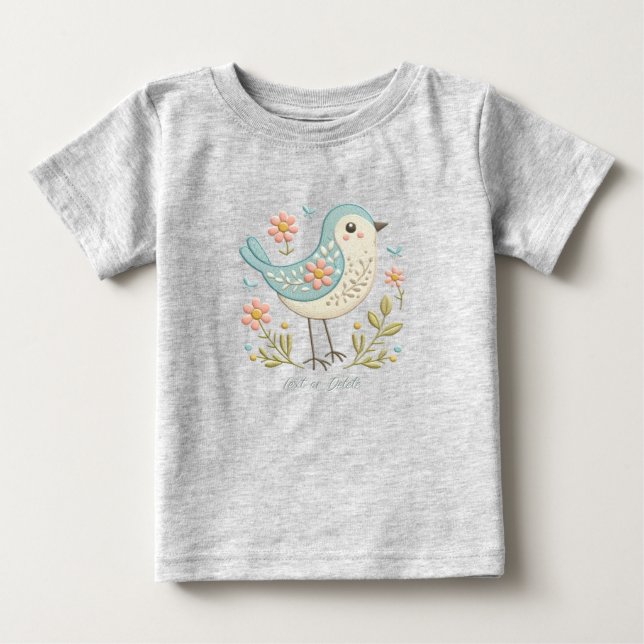 T-shirt Pour Bébé Petit Oiseau Floral Vert T-Shirt Bébé (Devant)