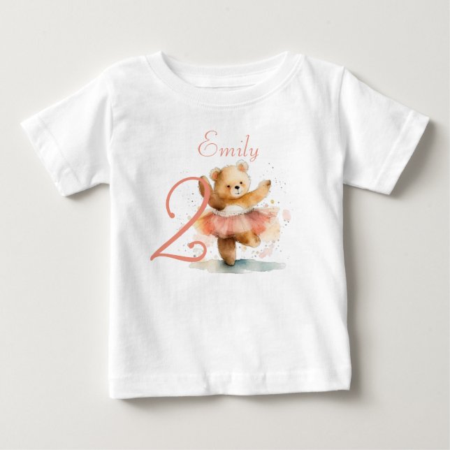 T-shirt Pour Bébé Petit ours ballerine aquarelle rose Anniversaire (Devant)