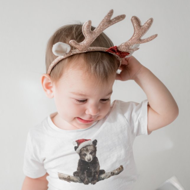 T-shirt Pour Bébé Petit ours en casquette de noël, personnalisable (Créateur téléchargé)