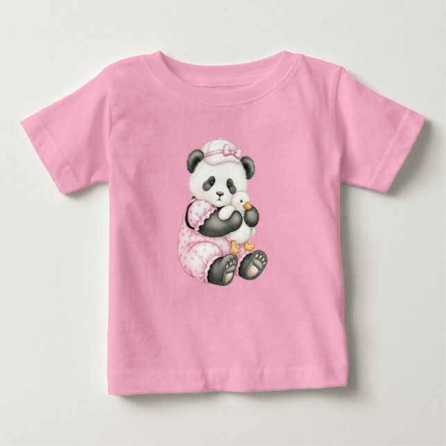 T-shirt Pour Bébé Petit panda en combinaison rose par Natasha Us (Devant)