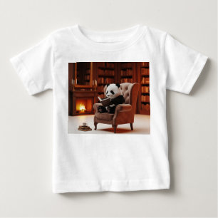 T-shirt Pour Bébé Petit panda lisant dans une bibliothèque cosy