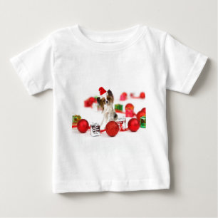 T-shirt Pour Bébé Petit Papillon Chien Noël Santa Hat