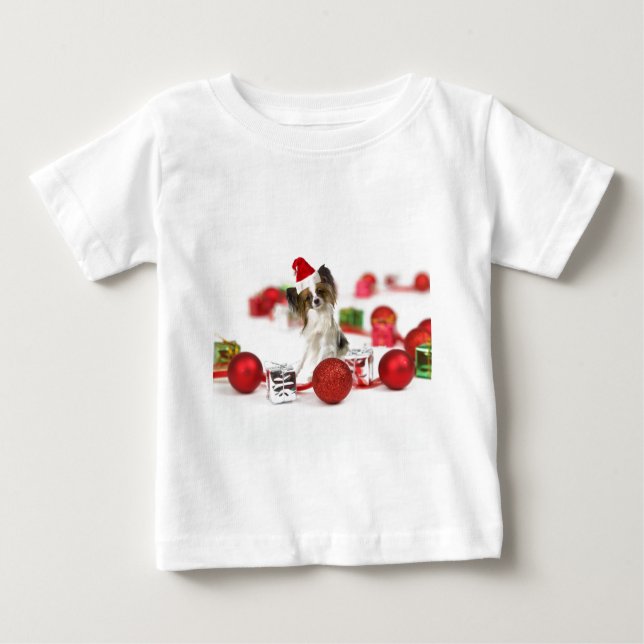 T-shirt Pour Bébé Petit Papillon Chien Noël Santa Hat (Devant)
