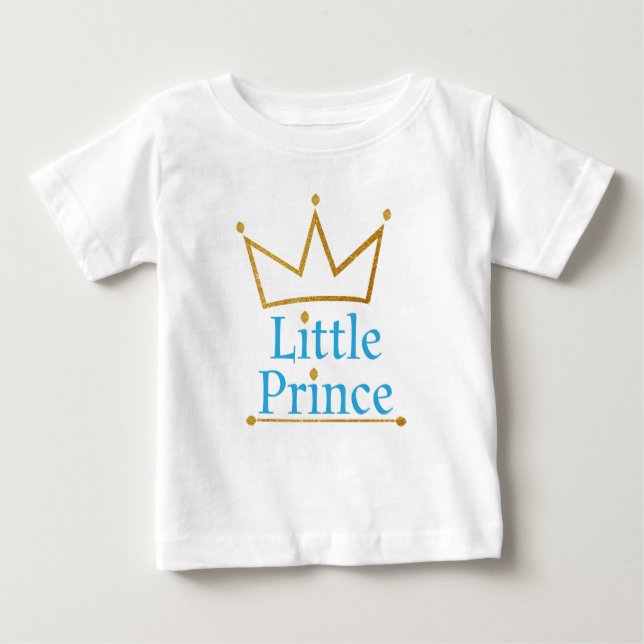 T-shirt Pour Bébé Petit Prince Bleu Texte et or Couronne (Devant)