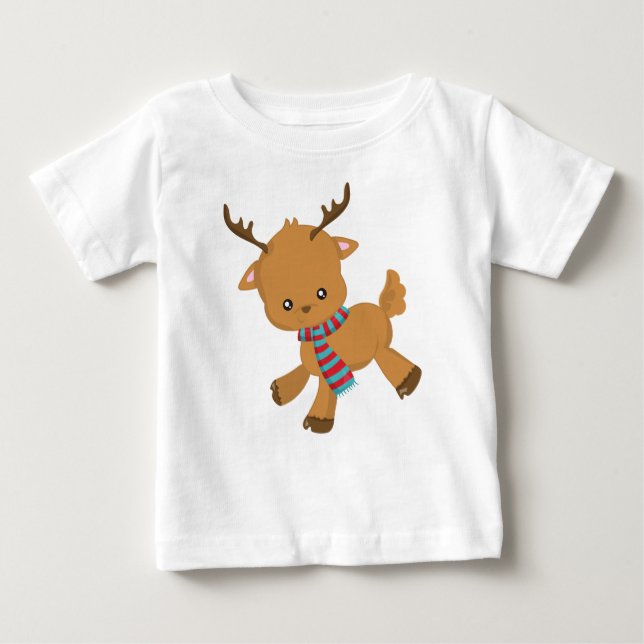 T-shirt Pour Bébé Petit Renne, Petit Renne, Antlers, Écharpe (Devant)