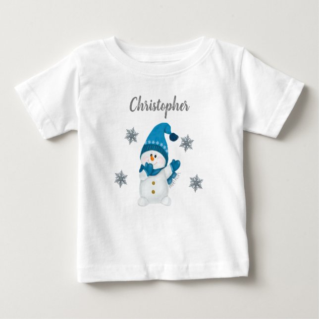 T-shirt Pour Bébé Petit Snowman Snowflakes Bébé Garçon (Devant)
