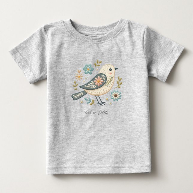 T-shirt Pour Bébé Petit T-Shirt Bébé Fleur Oiseau Vert (Devant)