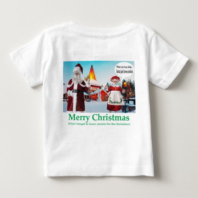 T-shirt Pour Bébé petit tee. Joyeux Noël. chats/m mme claus (Dos)