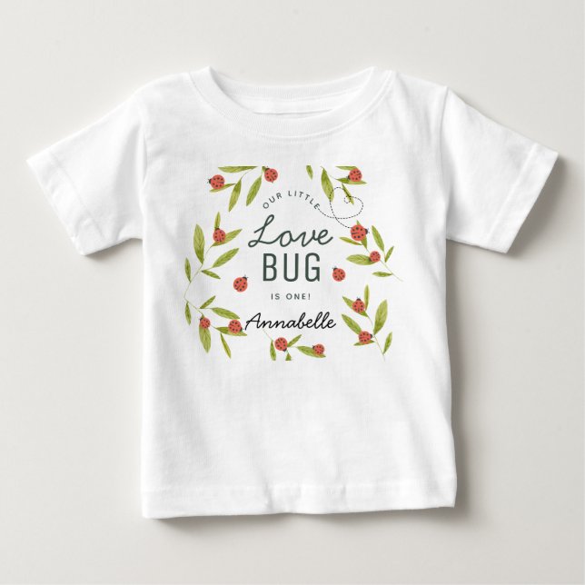 T-shirt Pour Bébé Petite Dame Love Bug Coccinelles Et Feuilles Anniv (Devant)