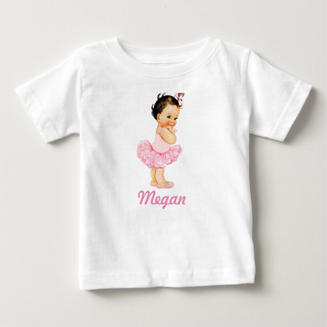 T-shirt Pour Bébé Petite danseuse brune tutu rose (Devant)