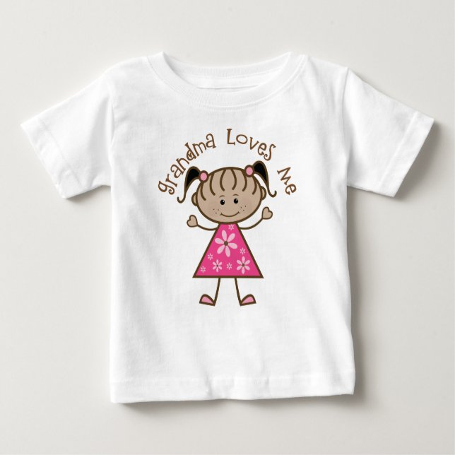 T-shirt Pour Bébé Petite fille en bâton rose Grand-mère m'aime (Devant)