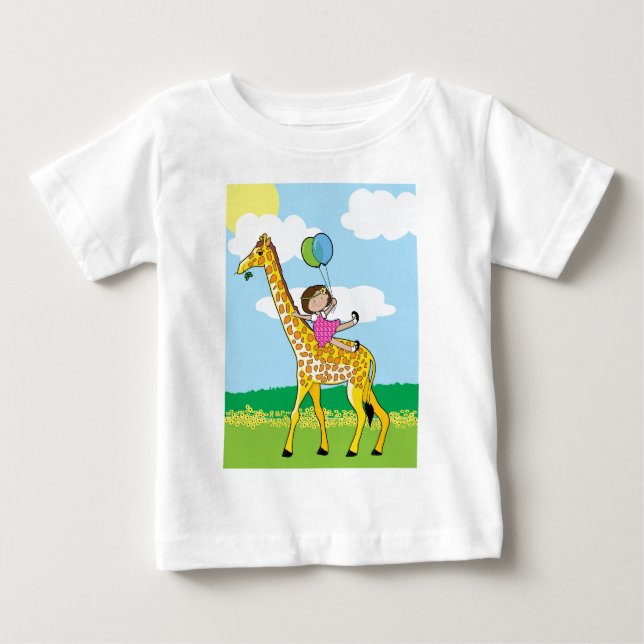 T-shirt Pour Bébé Petite fille et girafe (Devant)