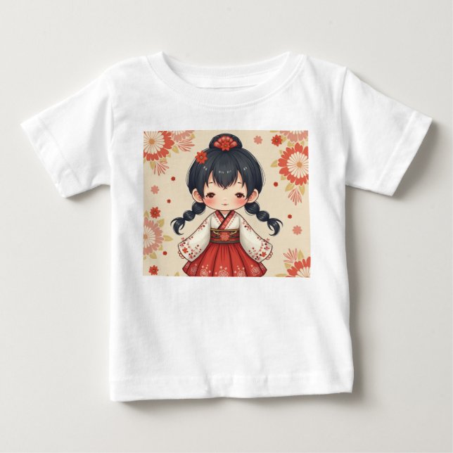 T-shirt Pour Bébé Petite fille mignonne portant un habit traditionne (Devant)