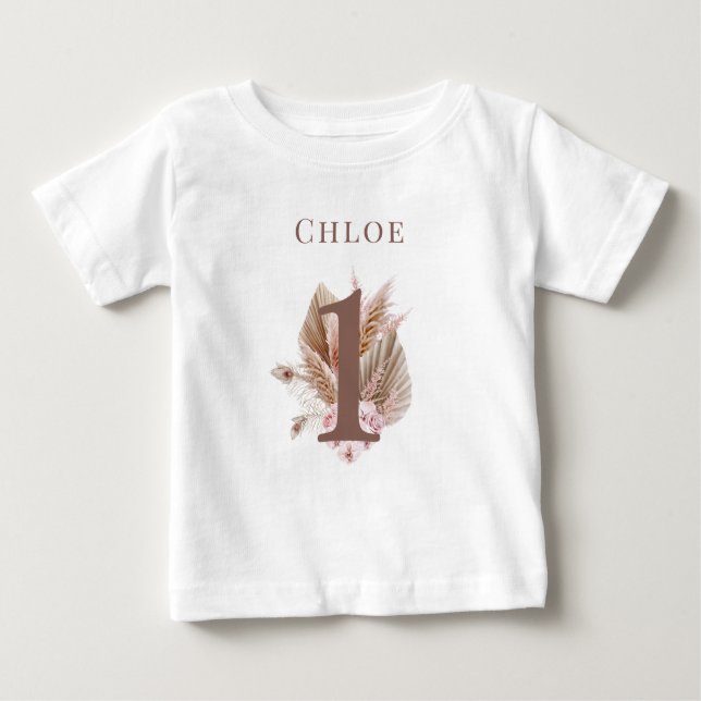 T-shirt Pour Bébé Petite fleur sauvage 1er anniversaire boho (Devant)