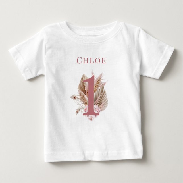 T-shirt Pour Bébé Petite Fleur Sauvage 1er Anniversaire Rose (Devant)