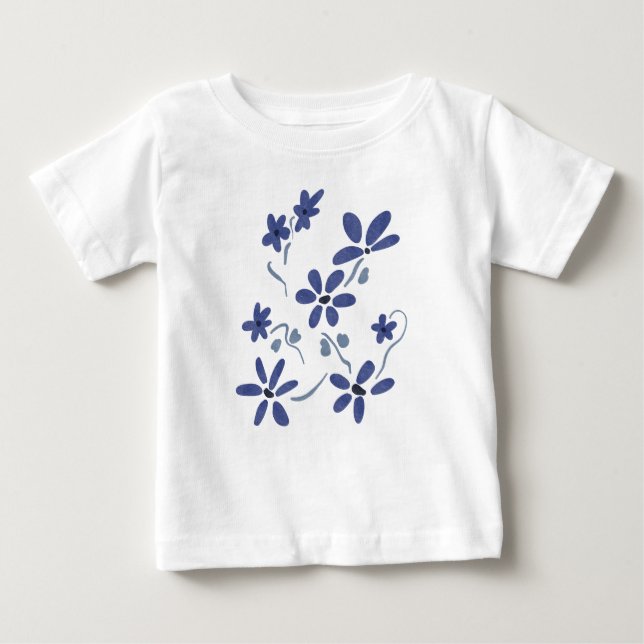 T-shirt Pour Bébé Petite Fleurs Romantiques Bleues (Devant)