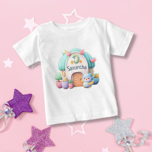 T-shirt Pour Bébé Petite maison avec petit dragon et fille NOM