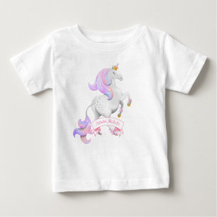 T-shirt Pour Bébé Petite princesse élevant licorne avec fleurs de la