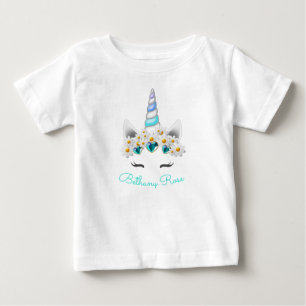 T-shirt Pour Bébé Petite Princesse Licorne Turquoise Bijoux Fleurs