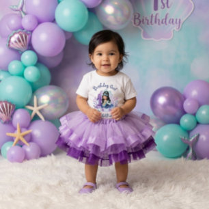 T-shirt Pour Bébé Petite Sirène Fille Premier Anniversaire Turquoise