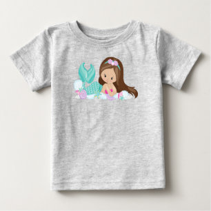 T-shirt Pour Bébé Petite Sirène, Mignonne Sirène, Coques, Cheveux Br
