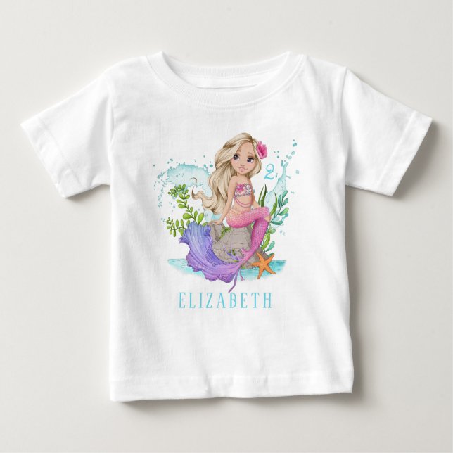 T-shirt Pour Bébé Petite sirène rose personnalisée (Devant)