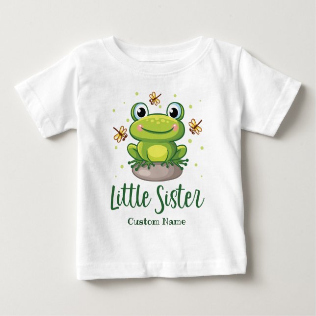 T-shirt Pour Bébé Petite Soeur Grenouille Personnalisée (Devant)