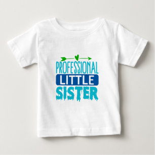 T-shirt Pour Bébé Petite sœur professionnelle bleu peinture goutte