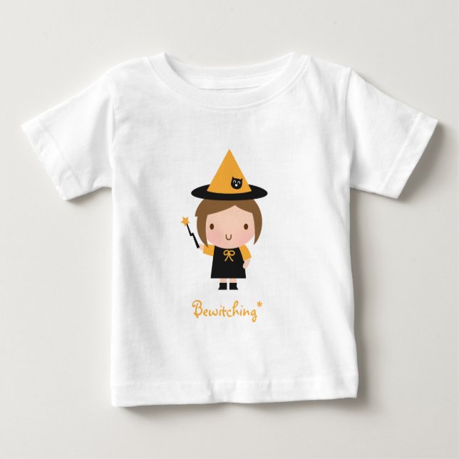 T-shirt Pour Bébé Petite sorcière mignonne, Halloween en attente (Devant)