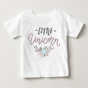 T-shirt Pour Bébé Petite Unicorne rose et gris à la main Lettrée Flo