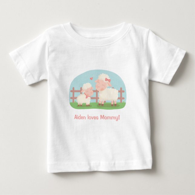 T-shirt Pour Bébé Petits agneau et maman mignons (Devant)