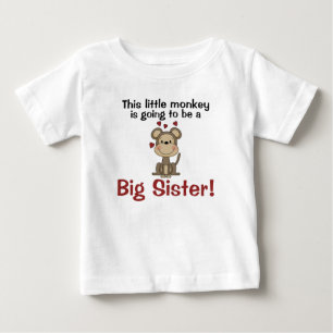 T-shirt Pour Bébé Petits Coeurs de singe Grande Soeur